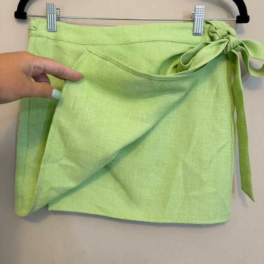 Ciao Lucia Crop Top Wrap Skirt Set S Green Puff Sleeve Summer Resort Coquette